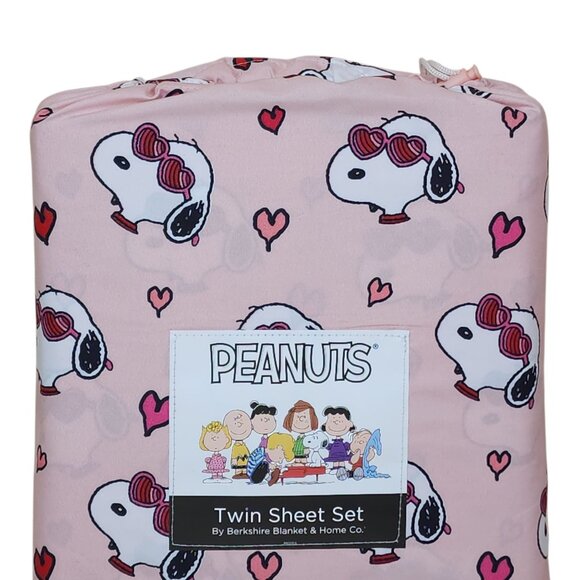 Peanuts Snoopy Twin Sheet Set Pink Hearts By Berkshire Valentines Day Glasses - Picture 7 of 8